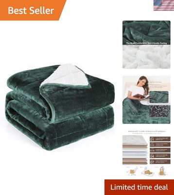 Cozy Sherpa Fleece Weighted Blanket 41x60 inches, 7lbs - Fluffy Green Comfort-image
