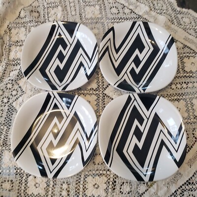 4 Pier 1 Imports OPTIK White Black Japan soup salad cereal bowls -image