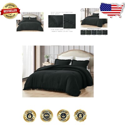 Nora Black Comforter Set - 3-Piece Stone-Washed Microfiber Full Size Luxury-image