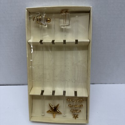VINTAGE SET OF 4 PIER 1 IMPORTS GLASS SWIZZLE STICKS GOLD ACCENTS CHRISTMAS-image