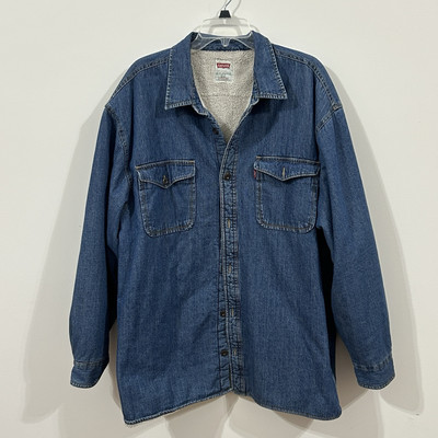 Vintage Levis Jacket Men's XXL Blue Denim Sherpa Lined Shirt Shacket Y2K-image