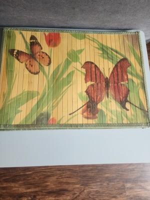 Lot of 6 Pier 1 Vintage Bamboo Placemats with Butterfly Pattern Preowned 14x20in-image