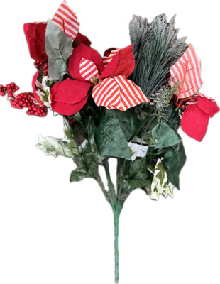 Artificial Red Striped Poinsettia Flower Bouguet Holiday Set of 12-image
