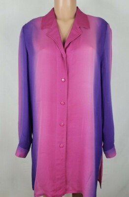 EDGAR VOS Boutique Women's Size 40/42 Pink Purple Blouse Sheer LS Button Front-image