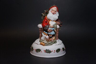 Vintage Enesco Satna Claus Wind Up Music Box Decoration Plays Xmas Song-image