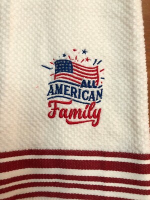 Embroidered Kitchen Hand Towel Patriotic All American Family  Flag Theme BS2408-image