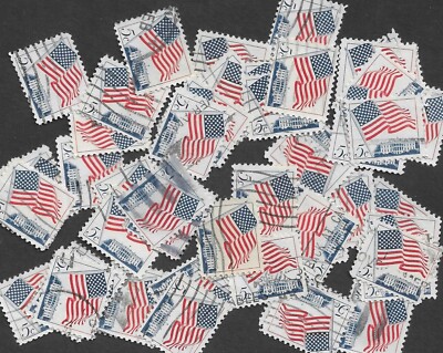 Postage Stamps For Crafting: 1963 5c Flag Over White House; Blue/Red; 50 Pieces-image