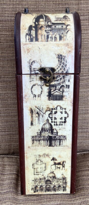 Decorative Wine Bottle Design Wooden Gift Box GREEK THEMED with latch no handle-image