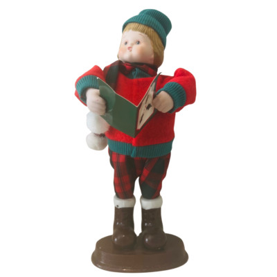Vintage Boy Christmas Carolers Ceramic Animated Song Wind Up Decoration Figurine-image