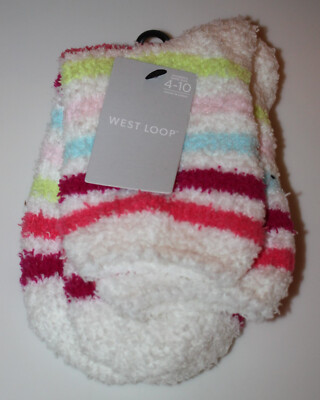 West Loop Womens White Striped Soft Cozy Warm & Fuzzy Socks NWT Shoe Size 4-10-image