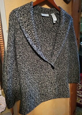100% Cotton Knit 2 Button Open Front Cardigan Petite M Black + White = Grey 🩶-image