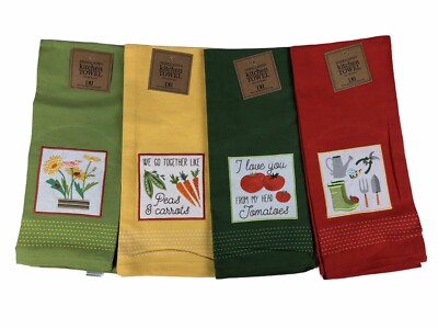 Design Imports Garden Vegetables Kitchen Dishtowel Set of 4 Tomatoes Flowers -image