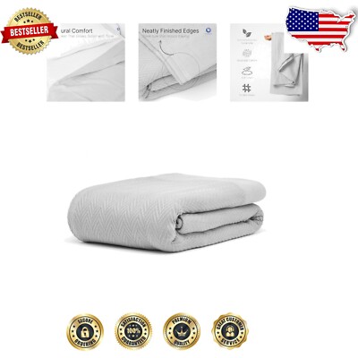 All-Season Lightweight Cotton Herringbone Throw Blanket - Cozy & Elegant Style-image