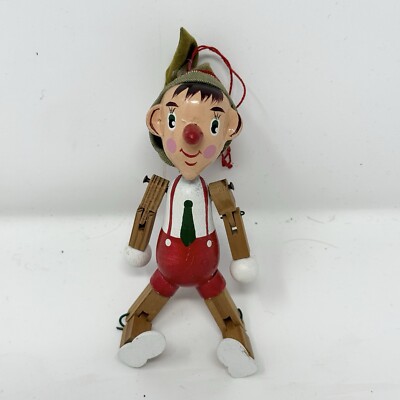 VTG Wooden Jointed Pinocchio Articulated Christmas Ornament Midwest Importers-image