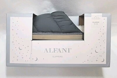 Alfani Puffer Slippers Quilted Cozy Faux Fur Gray Womens  XL 11 - 12 NEW $34.99-image