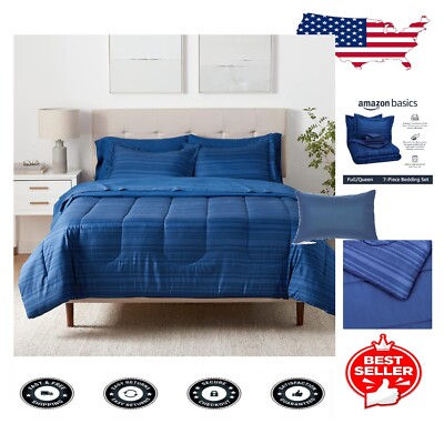 Luxurious Full/Queen 7-Piece Bedding Set - Cozy Blue Microfiber Comforter-image