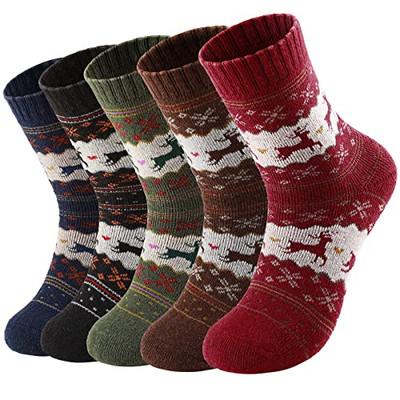 Wool Socks for Women - 5 Pairs Soft Cozy Knit Womens Wool 5 Pairs Deer Socks-image