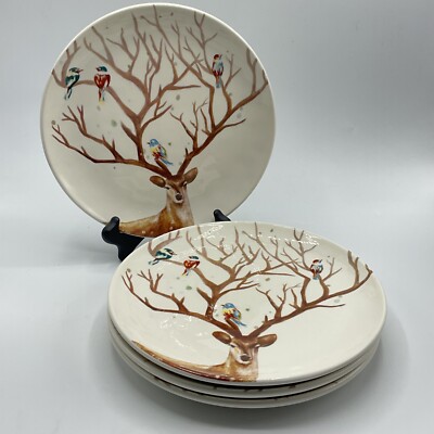 4 Pier 1 Imports Alexander Deer Salad Luncheon Plates Ironstone 8.75”-image