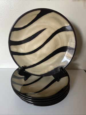Lot of 6 Pier 1 Imports Zebra Hand-Painted Stoneware Dinner Plates discontinued-image