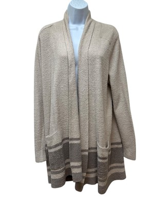 Barefoot Dreams Cozy Chic Lite Knit Cardigan Beige Brown Size L-image