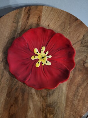 PIER 1 Grace Red Poppy Flower Appetizer Dessert Plate Hand Painted-image