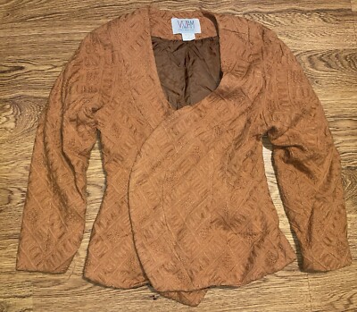 VTG Vivienne Tam for East Wind Code Tan Brown Jacket Knit Long Sleeve Size 3-image