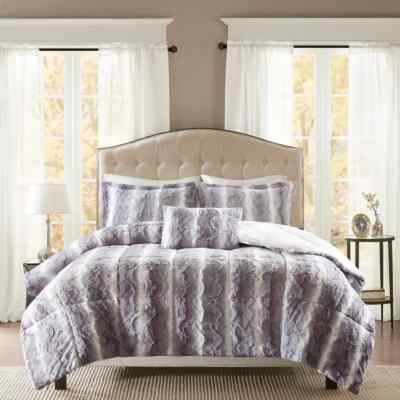 NEW! ~ COZY ULTRA SUPER SOFT LUXURY PLUSH FAUX FUR MODERN GREY COMFORTER SET-image