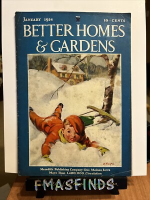 MF January 1934 BETTER HOMES & GARDENS Magazine Sled Riding Snow Theme On Cover-image
