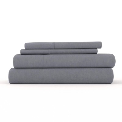 4-Piece Gray Solid Linen and Rayon from Bamboo Blend Twin Deep Pocket Bed Sheet-image