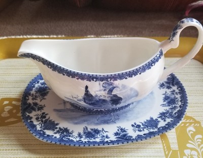 William James Farmyard By Jay Import, Blue Rooster Gravy Boat And Underplate-image