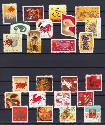 CANADA 1997-2020 = ORIGINAL ISSUE = COMPLETE SET OF 24 LUNAR YEAR STAMPS-image