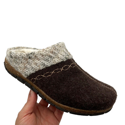 Earth Origins Womens Faux Fur Lined Slippers Size 8 Wide Width Brown Warm & Cozy-image