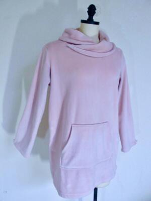 Soft Surroundings Soft Velvet Velour Tunic Top M Rose Petal Pink Cowl Neck Cozy-image