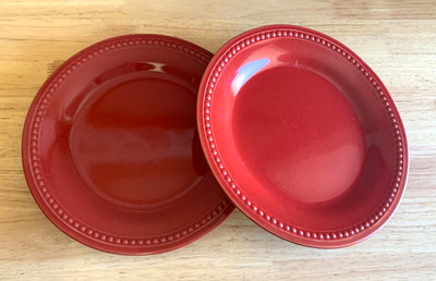 2 Salad Plate Pier 1 Spice Route Paprika RED Beaded Edge Stoneware-image