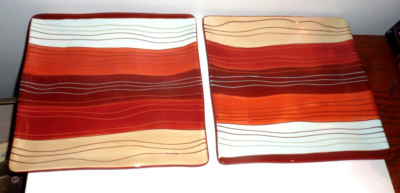 Pier 1 Imports Dinner Plates Canyon Stripe Square Earthware 11 X 11” (2)-image