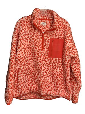 Cabana By Crown And Ivy Womens Red Cheetah Print Pullover Fleece Sweater Size L-image
