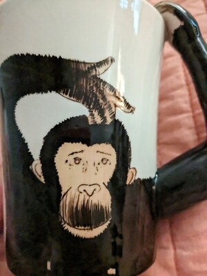 Pier 1 One Imports Monkey Chimpanzee 3D Arm Handle 16oz Coffee Tea Mug Cup-image