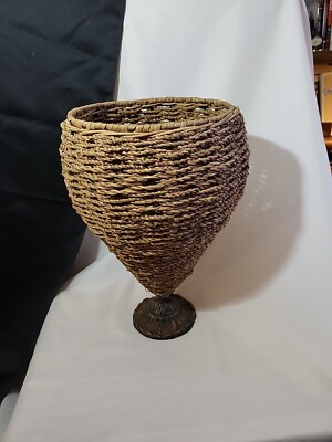 Basket Pier 1 Imports Copper Pedestal Vintage Hard Woven Birds Nest Style -image