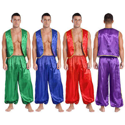 Mens Vest And Pants Satin Arabian Prince Party Halloween Uniform Costume Top-image