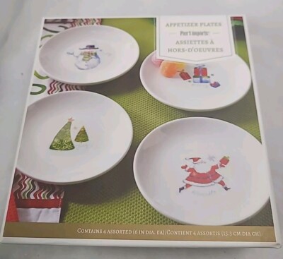  Pier 1 Imports 4 Christmas Appetizer Plates, different Designs,   Earthenware -image