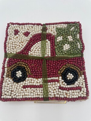 Beaded Coasters Set Of 4 By Pier 1 Imports Red Pickup Truck Design Made In India-image