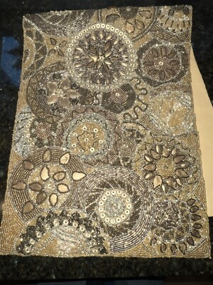 Pier 1 Fully Beaded Beads Sequin GOLD Table Runner 13x35”  Long / GORGEOUS!!-image