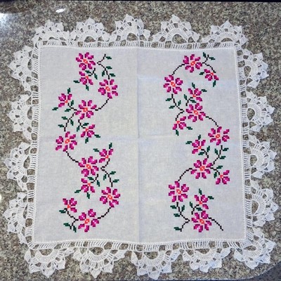 Cross-stitched cloth with Bougainvillea designs from Sonora, Mexico-image