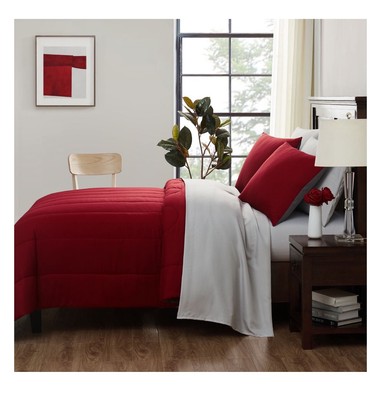 Twin / Twin XL Comforter Set Red Reversible 5-Piece Bed in A Bag with Sheets-image