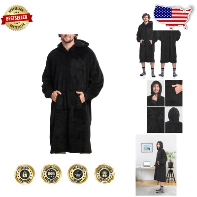 Long Sleeve Sherpa Wearable Hoodie - Knee-Length Men's Jacket in Black and More-image