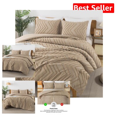Stylish King Taupe Comforter Set - 3pc Bohemian Tufted Design for Cozy Homes-image