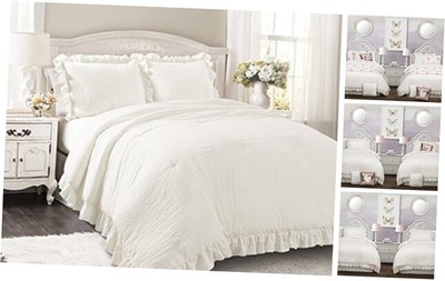  - Comforter Set, Soft Ruffled Bedding with Matching Sham, Cozy Twin XL White-image