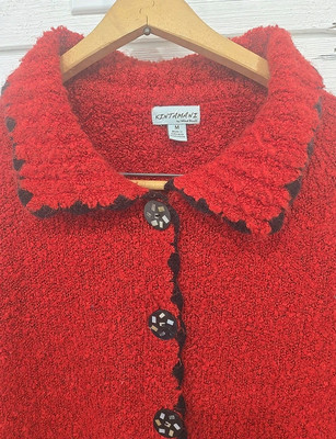 Vintage Kintamani RedBlack Sweater By Wind River M Buttons Crotchet Long Sleeves-image