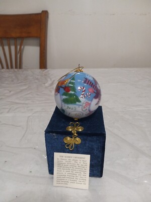 Pier 1 Imports Li Bien Hand Painted Christmas Ornament - Kids In Snow - Snowman-image