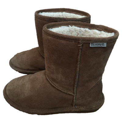 BEARPAW EVA NEVERWET BOOTS YOUTH 4 BROWN LEATHER SUEDE SHEEPSKIN WOOL HYGGE BOHO-image